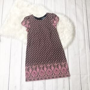 Anthropologie Women's Maeve Paisley Print Pink Glitter Crew Neck Knit Dress